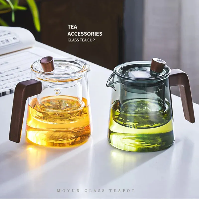530ml Retro Glass Teapot Set with Wood Handle and Filter for Tea Ceremony