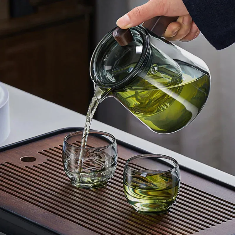 530ml Retro Glass Teapot Set with Wood Handle and Filter for Tea Ceremony