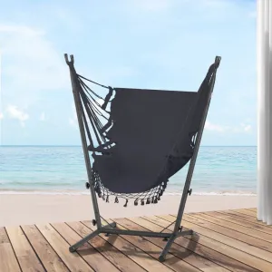 Hammock Chair Outdoor Camping Hanging with Stand 150x90cm - Grey