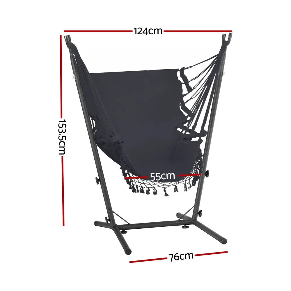 Hammock Chair Outdoor Camping Hanging with Stand 150x90cm - Grey