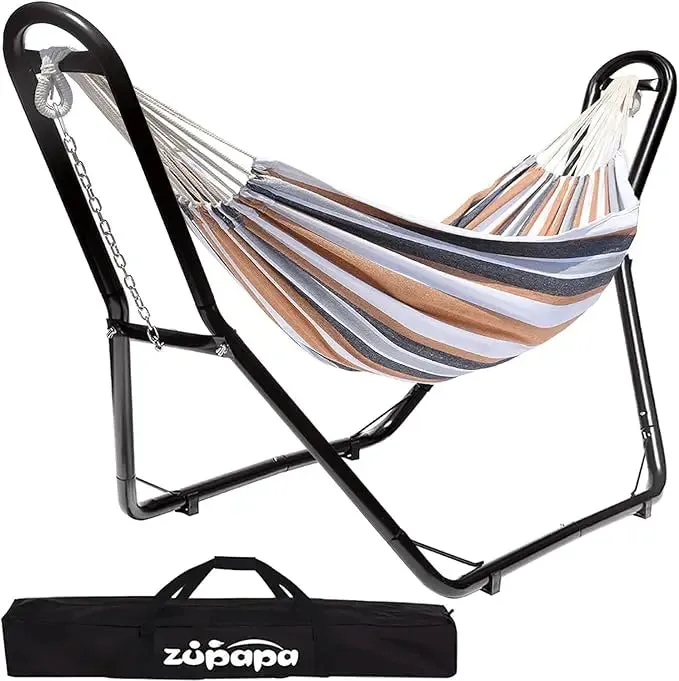 Hammock Stand and Hammock, 2 Person Steel Hammock Frame and Hammock, 550LBS Capacity, Backyard Camping Use
