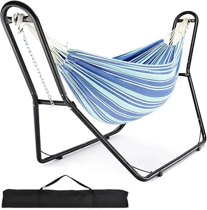 Hammock Stand and Hammock, 2 Person Steel Hammock Frame and Hammock, 550LBS Capacity, Backyard Camping Use