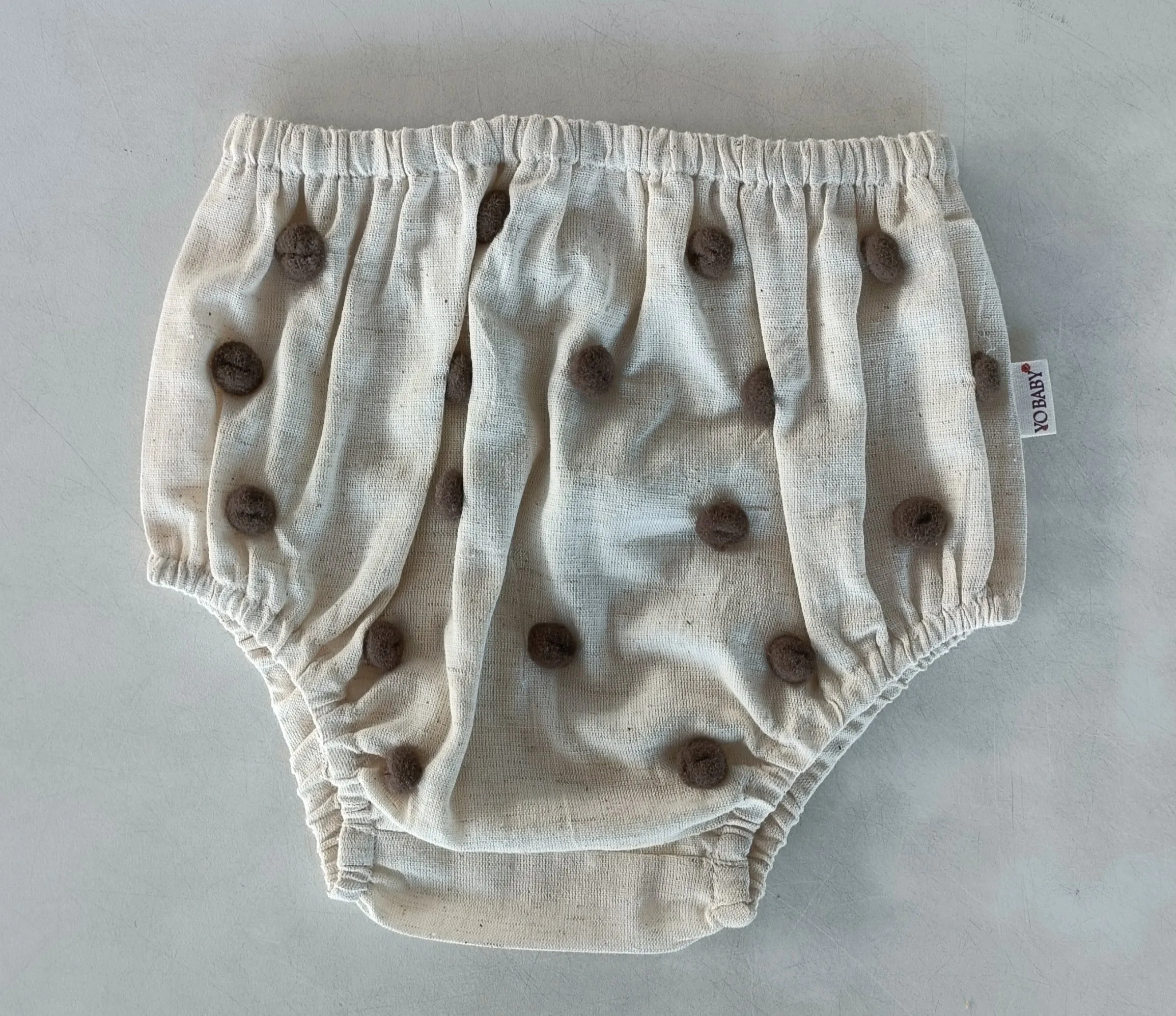 Ivory Color Diaper Cover With Brown Color Pom-Pom
