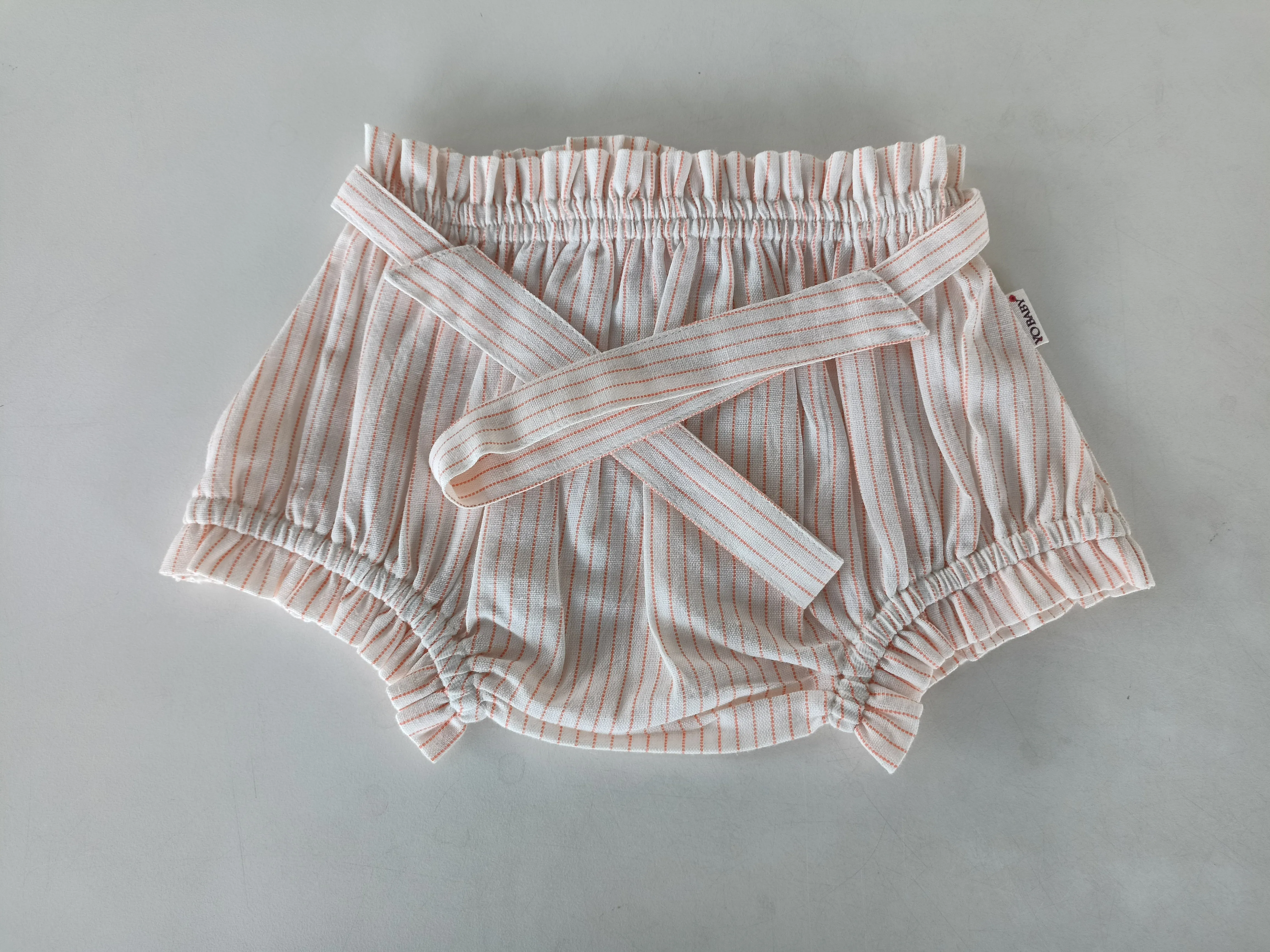 Peach Dot Striped Shorts-Style Diaper Cover With Belt