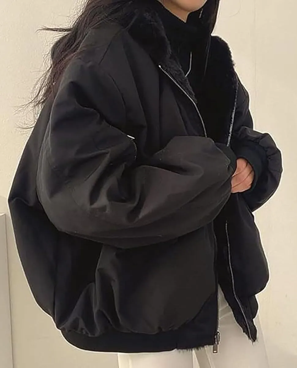 Winter Hoodies for Women Warm Reversible Jacket Oversized Fleece Short Coats Jackets