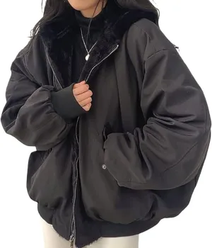 Winter Hoodies for Women Warm Reversible Jacket Oversized Fleece Short Coats Jackets