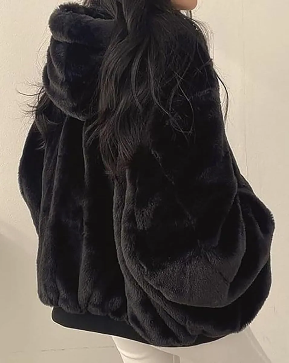 Winter Hoodies for Women Warm Reversible Jacket Oversized Fleece Short Coats Jackets